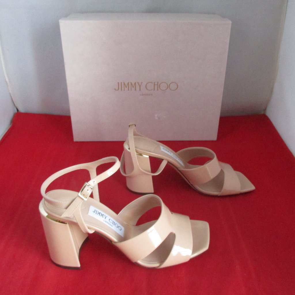 Jimmy Choo Ellison 85 High Block Heel Sandals $850 - Eu 37 - Macaron - 1108
